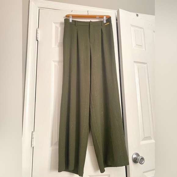 ADRIENNE VITTADINI Green Gold Lines Wide Leg Pants - Picture 1 of 8